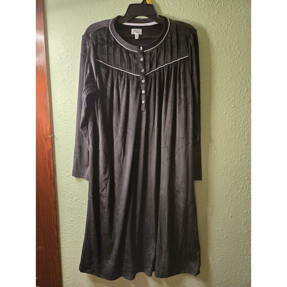Aria Collections Long Sleeve Velour Night Gown Black Size Large